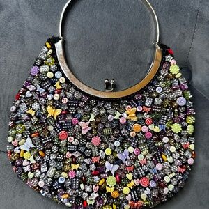 Black and Purple Clutch with Intricate Beadwork